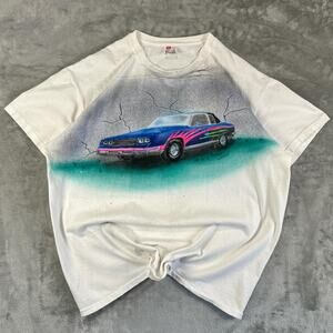 Vintage 70s Mokolah Airbrush Car T-Shirt Mens 2XL White Graphic Tee USA Made